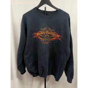 Harley-Davidson Sweatshirt Mens XL 90's Black Quad Cities Iowa Graphic Crewneck